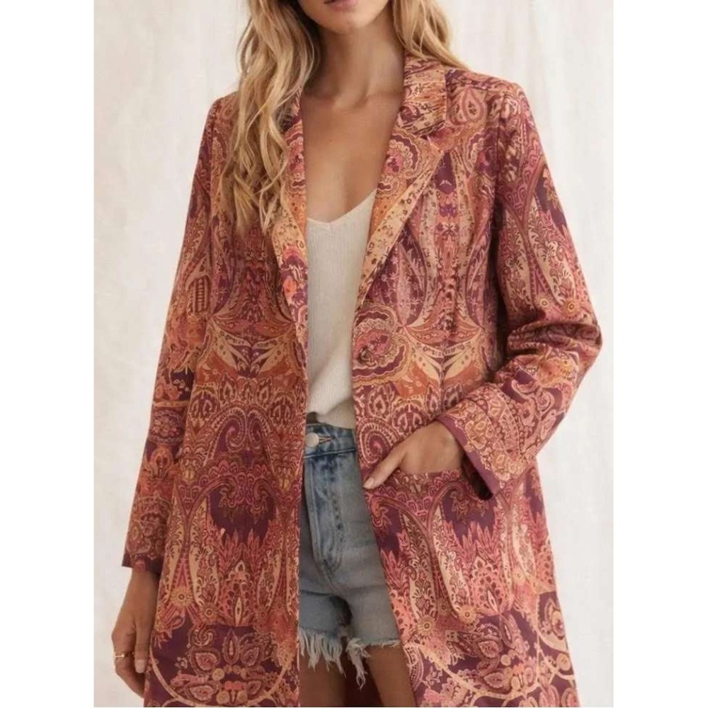 Soft Surroundings Paisley Tapestry Coat Orange Burgundy Boho Artsy Jacket M NWT